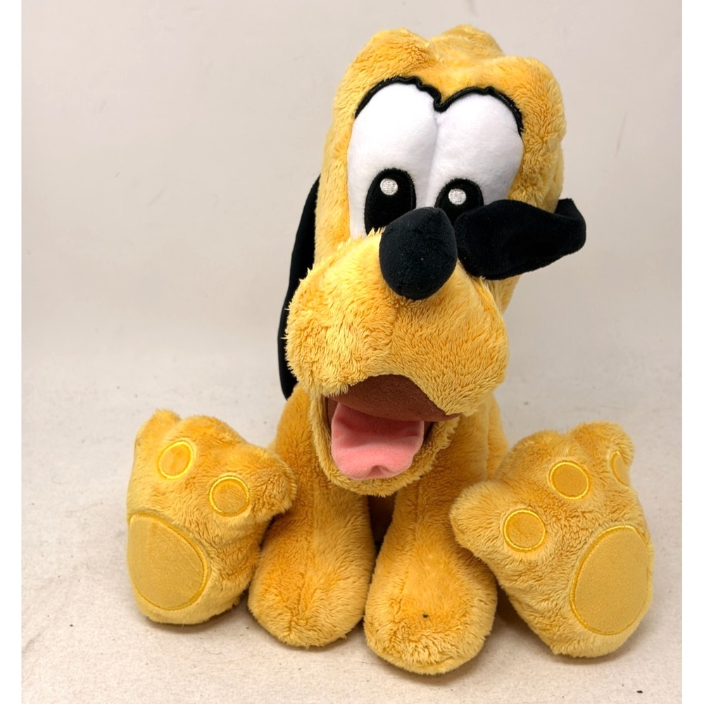 Disney Store Pluto Big Feet Plush 11" Yellow Black Dog Stuffed Animal Vtg